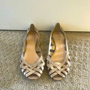 Jonak Gold Leather Cutout Open Toe Flats